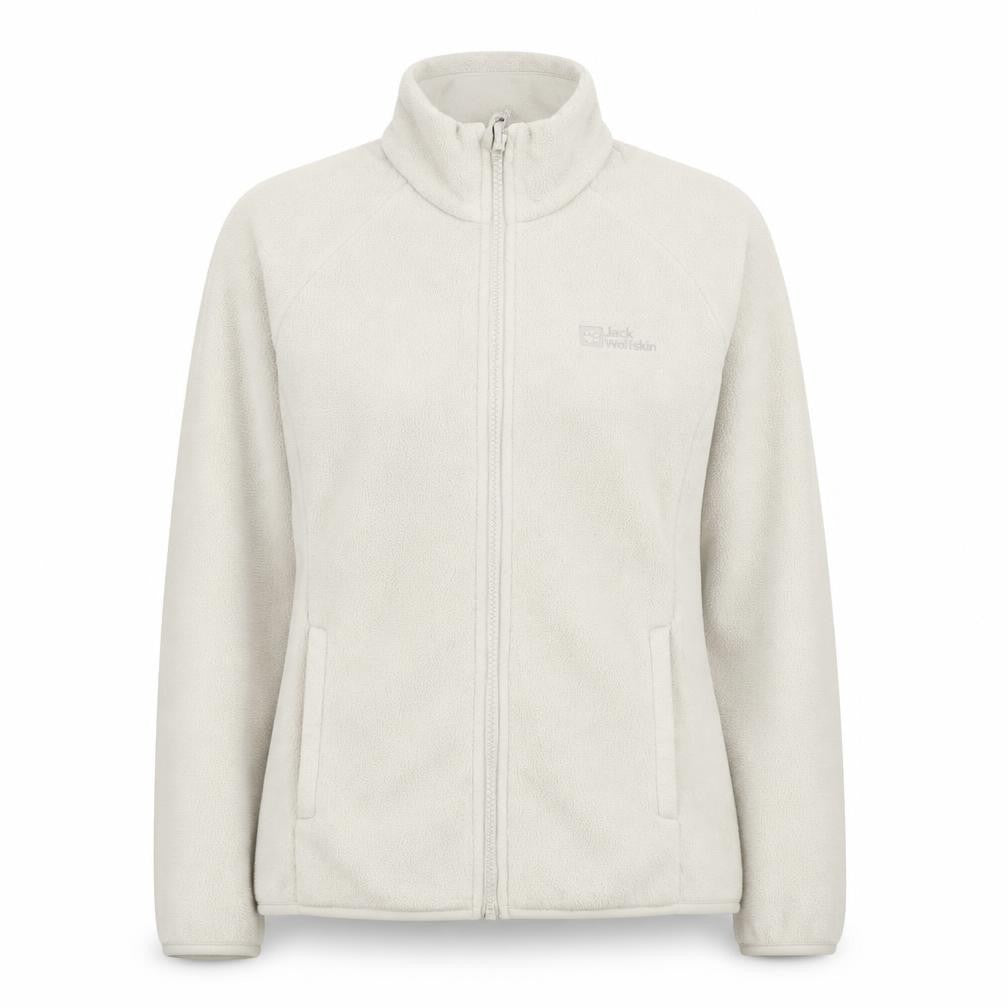 Front view of Jack Wolfskin women’s ivory fleece full zip jacket, size UK 8/10