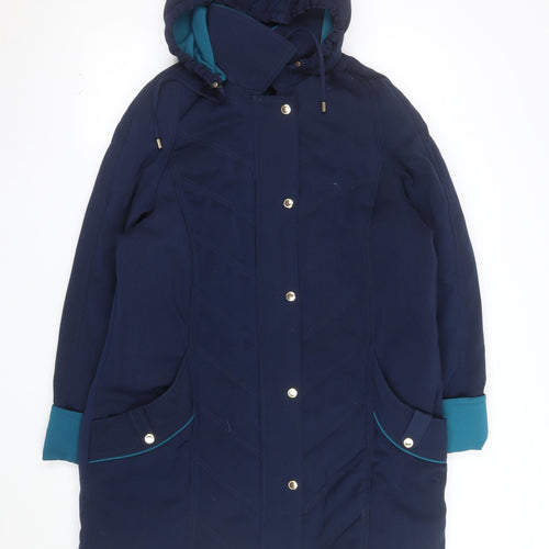 Isle Womens Blue Hooded Long Puffer Coat Size 14