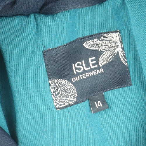 Isle Womens Blue Hooded Long Puffer Coat Size 14