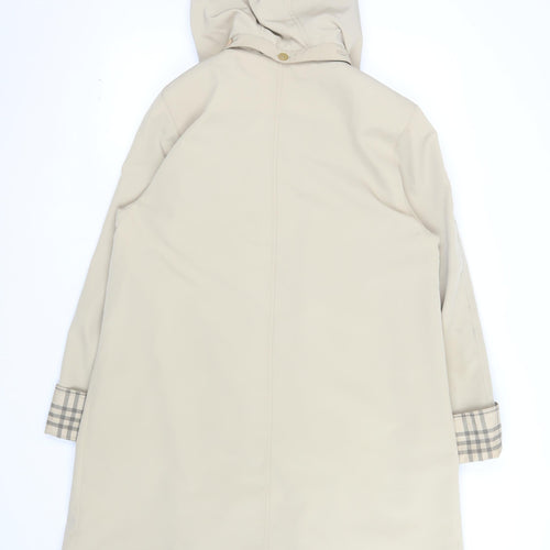 Jacques Vert Women Beige Rain Coat Hooded Long Check Lined Size M