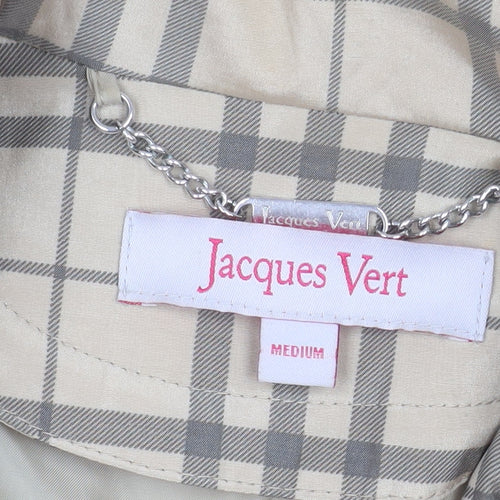 Jacques Vert Women Beige Rain Coat Hooded Long Check Lined Size M