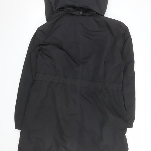 F&F Women’s Black Long Hooded Parka Coat UK 16 Belted Water Resistant
