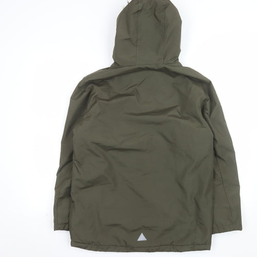 BHS Boys Green Hooded Parka Coat Age 13-14 Years Faux Fur Trim Winter Jacket