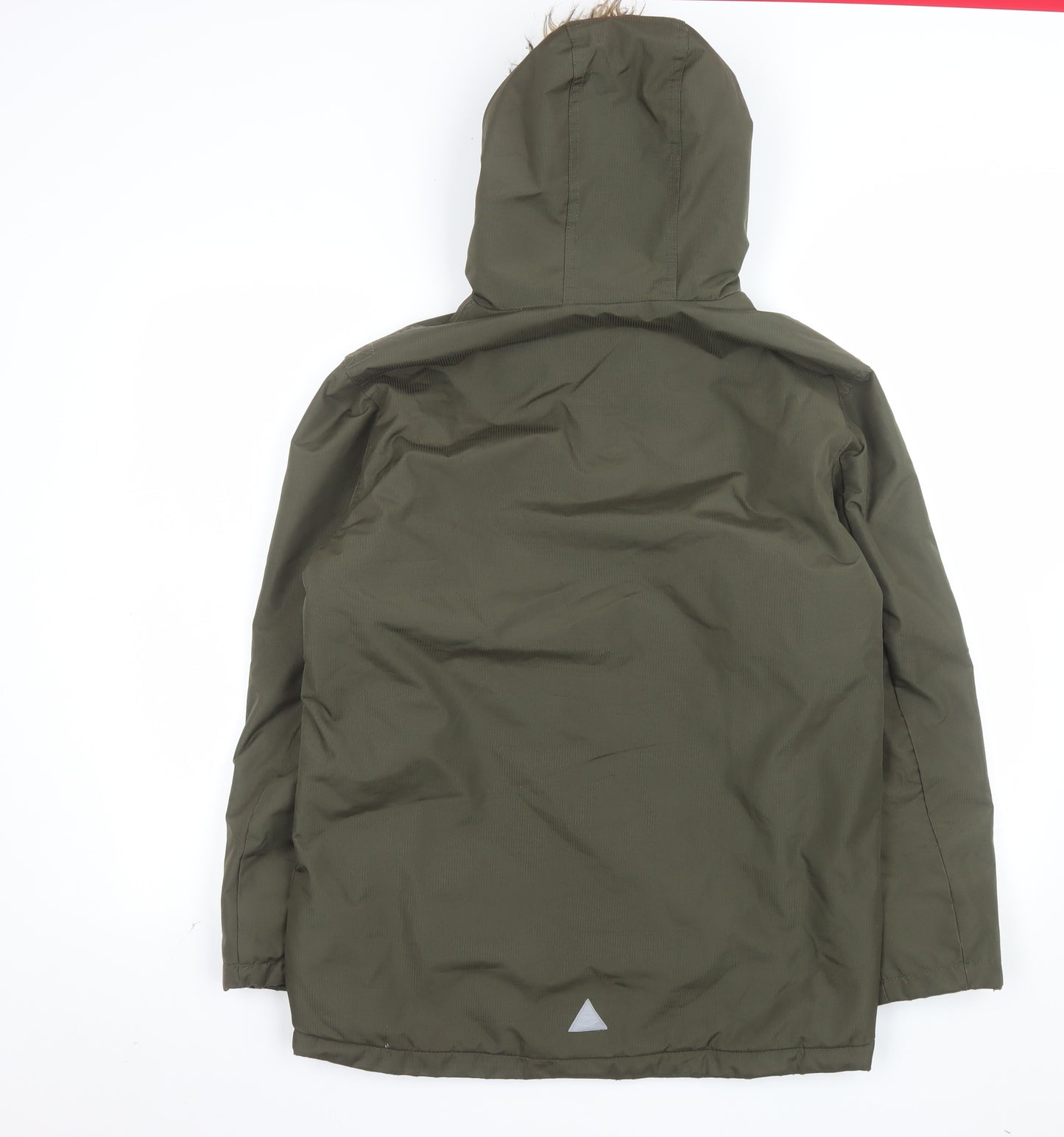 BHS Boys Green Hooded Parka Coat Age 13-14 Years Faux Fur Trim Winter Jacket