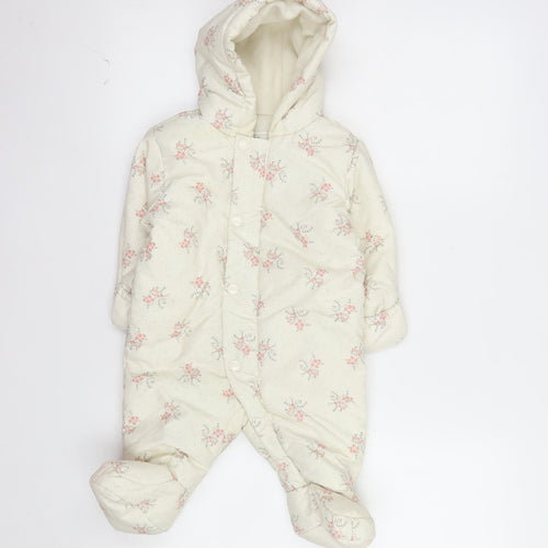 Marks and Spencer Unisex Baby Ivory Floral Padded Snowsuit 3-6 Months Hooded Winter