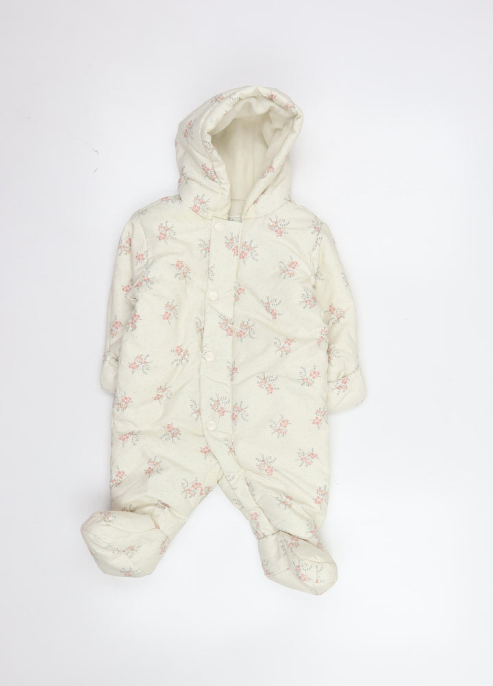 Marks and Spencer Unisex Baby Ivory Floral Padded Snowsuit 3-6 Months Hooded Winter