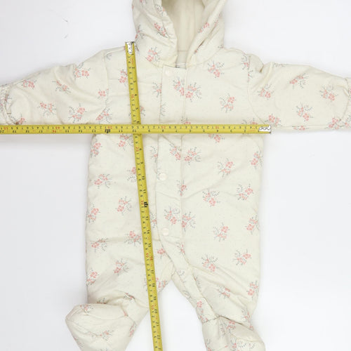 Marks and Spencer Unisex Baby Ivory Floral Padded Snowsuit 3-6 Months Hooded Winter