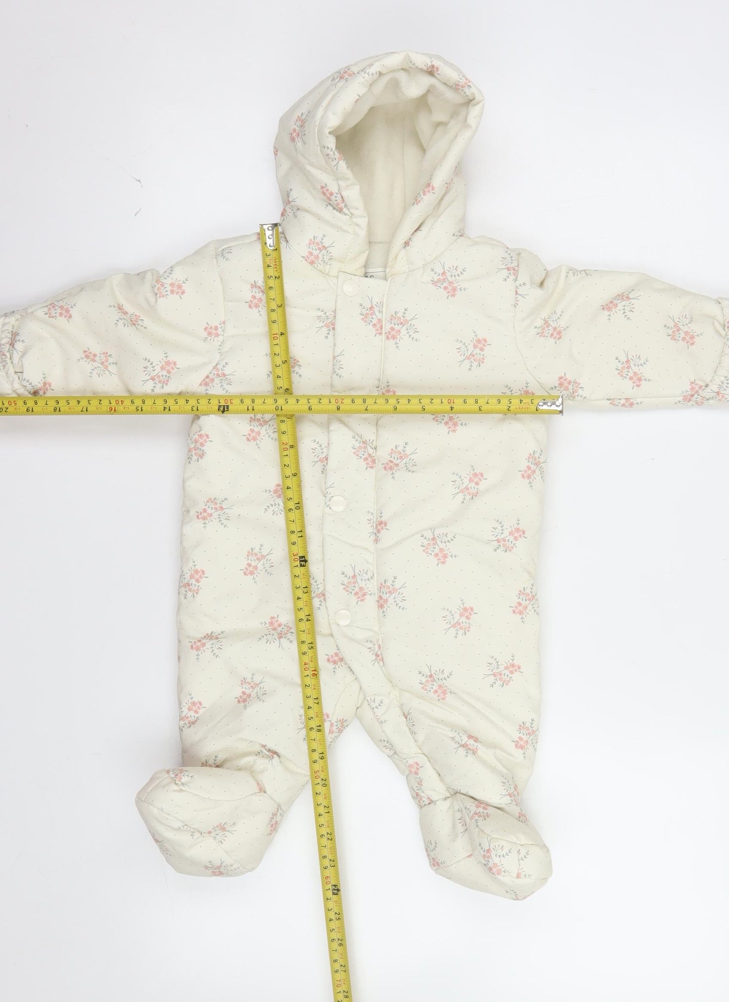 Marks and Spencer Unisex Baby Ivory Floral Padded Snowsuit 3-6 Months Hooded Winter