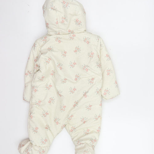 Marks and Spencer Unisex Baby Ivory Floral Padded Snowsuit 3-6 Months Hooded Winter