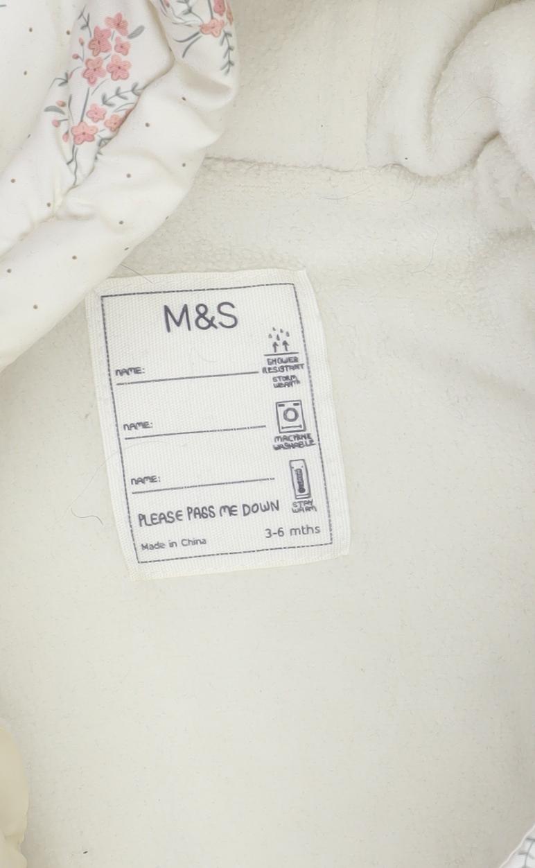 Marks and Spencer Unisex Baby Ivory Floral Padded Snowsuit 3-6 Months Hooded Winter