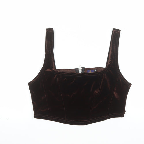 Beyond Retro Women's Brown Velvet Cropped Tank Top M