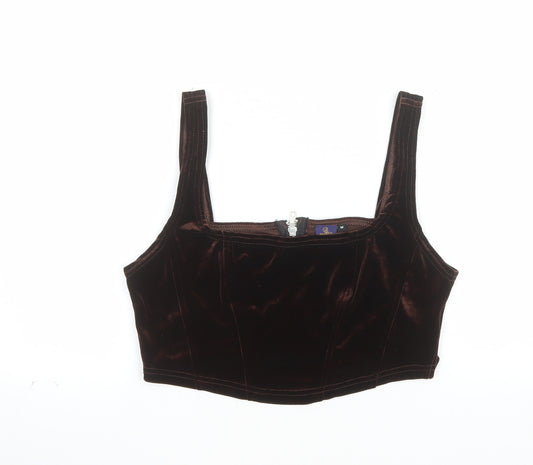 Beyond Retro Women's Brown Velvet Cropped Tank Top M