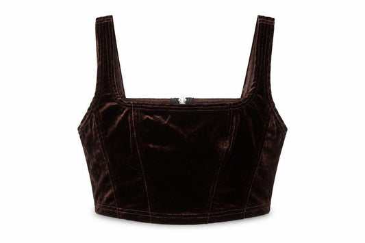 Front view of Vintage Women's Brown Velvet Cropped Tank Top M