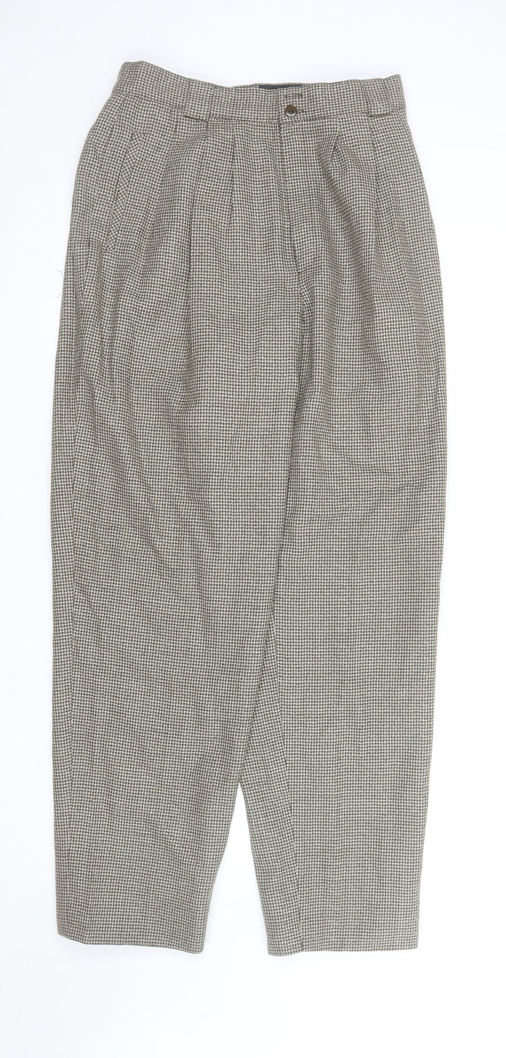 Giorgio Sant' Angelo Women's Brown Houndstooth Wool Pleated Trousers Size 14