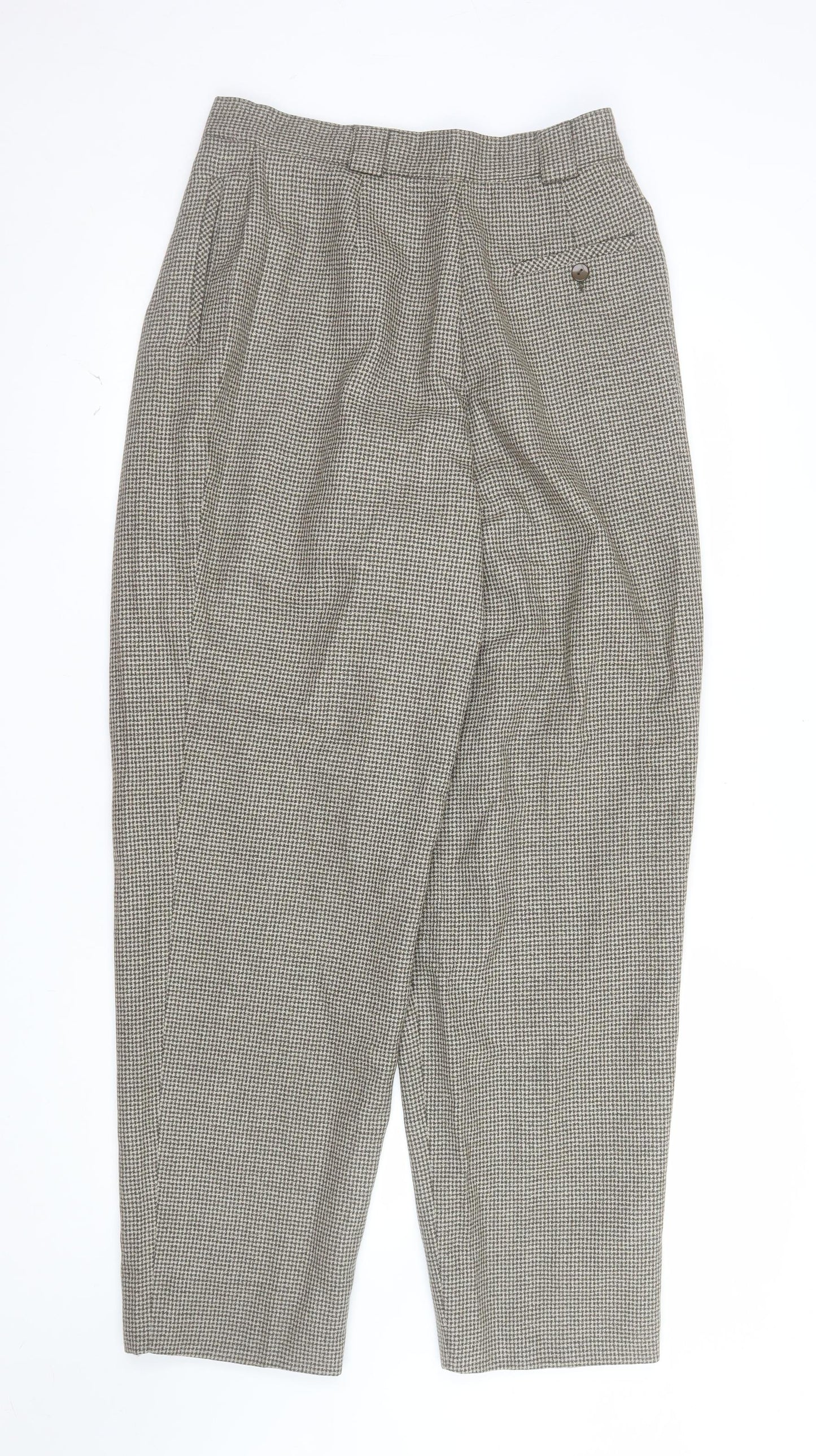 Giorgio Sant' Angelo Women's Brown Houndstooth Wool Pleated Trousers Size 14