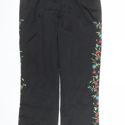 Classiques Entier Women’s Black Floral Embroidered Straight Trousers Size 10