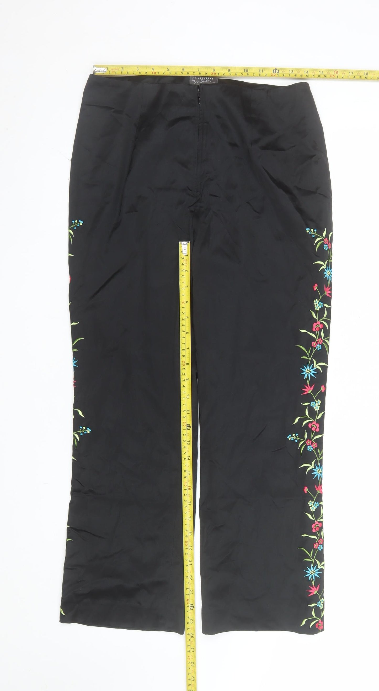 Classiques Entier Women’s Black Floral Embroidered Straight Trousers Size 10