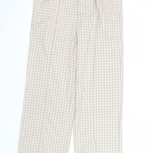 Cotton On Women's Beige Check Elastic Waist Straight Trousers Size 10