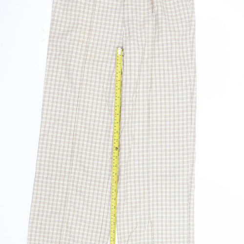 Cotton On Women's Beige Check Elastic Waist Straight Trousers Size 10