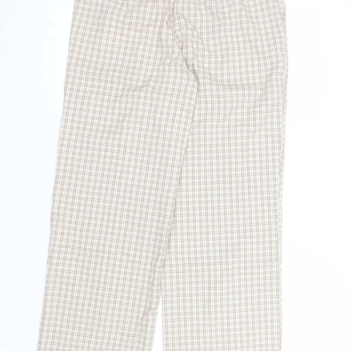 Cotton On Women's Beige Check Elastic Waist Straight Trousers Size 10