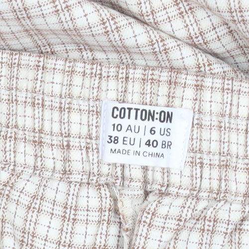 Cotton On Women's Beige Check Elastic Waist Straight Trousers Size 10