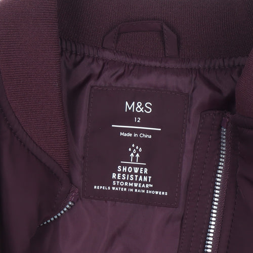 Marks and Spencer Womens Red Bomber Jacket Size 12 Shower Resistant