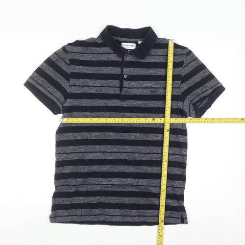 Lacoste Men’s Blue Striped Slim Fit Cotton Polo Shirt Size M