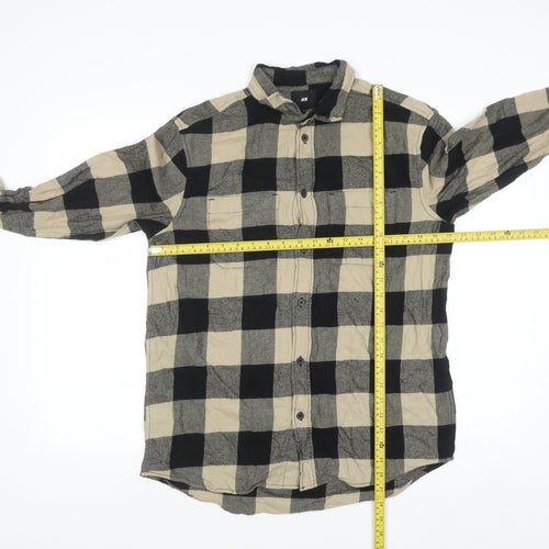 H&M Men's Beige Check Flannel Button-Up Shirt Long Sleeve M