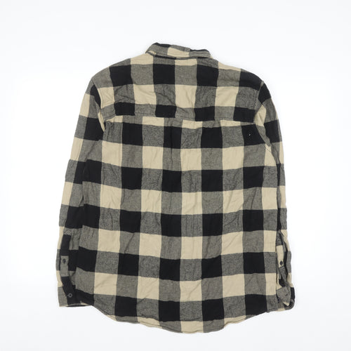 H&M Men's Beige Check Flannel Button-Up Shirt Long Sleeve M