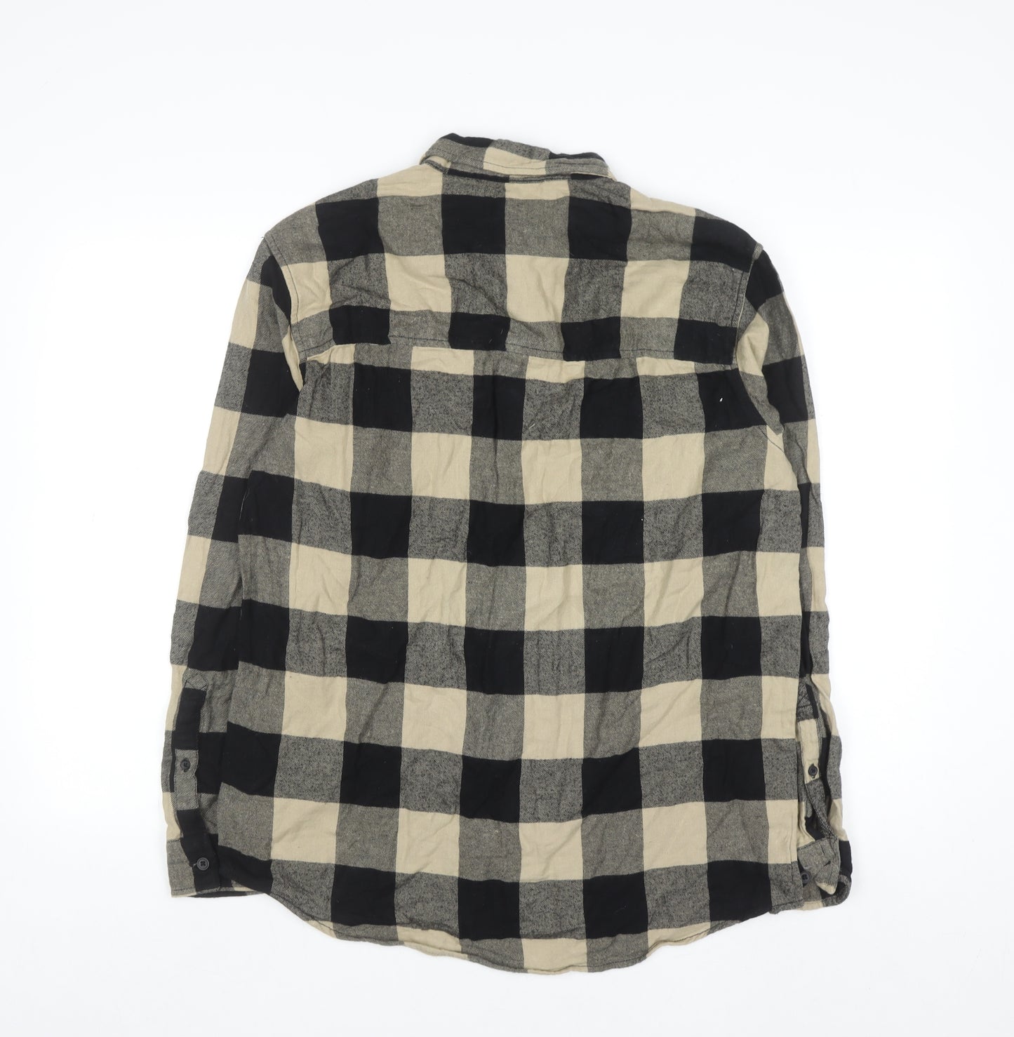 H&M Men's Beige Check Flannel Button-Up Shirt Long Sleeve M