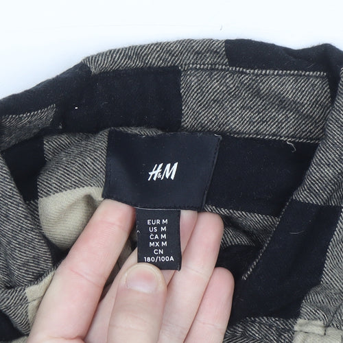 H&M Men's Beige Check Flannel Button-Up Shirt Long Sleeve M