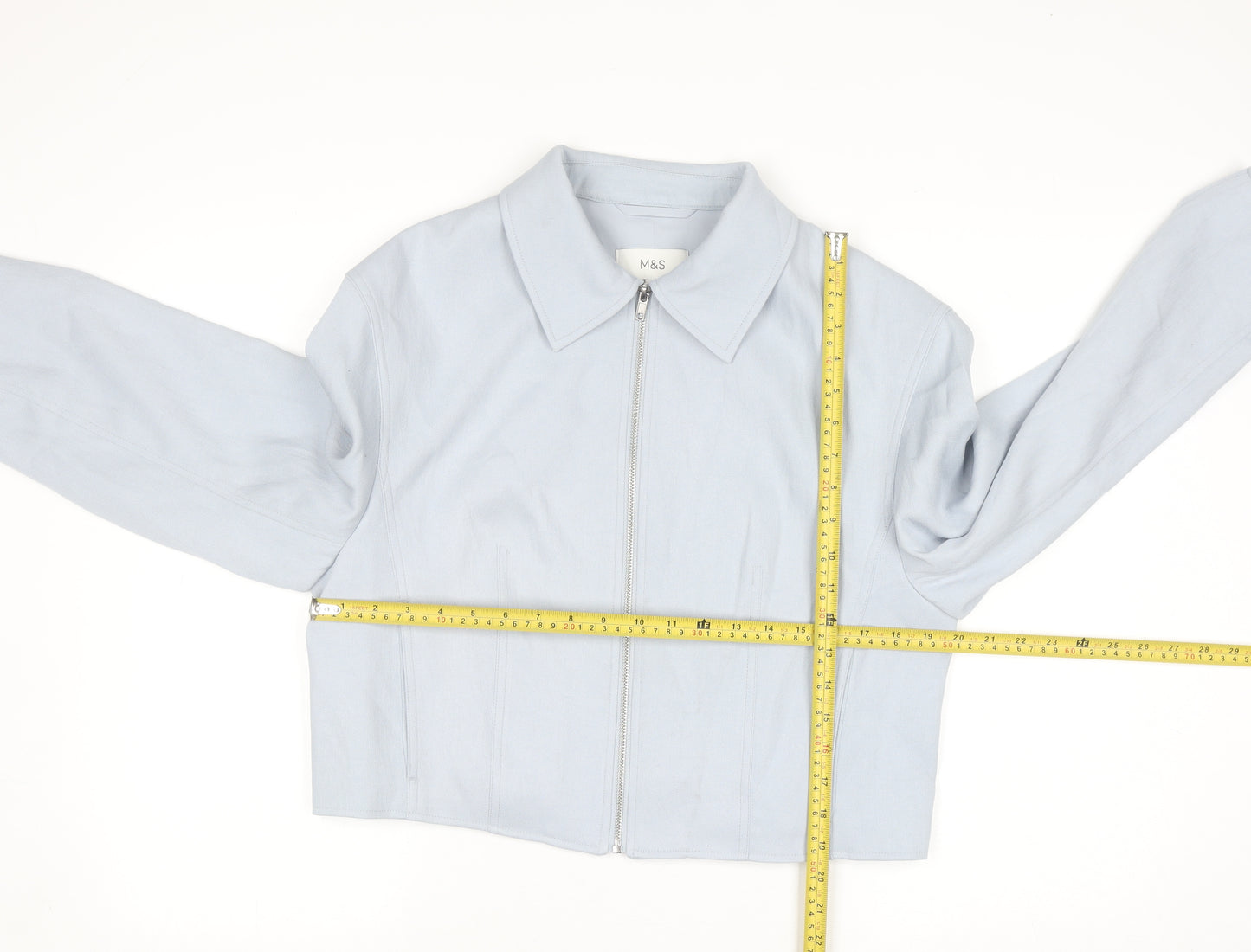 Marks and Spencer Womens Blue Cropped Zip Jacket Size 14