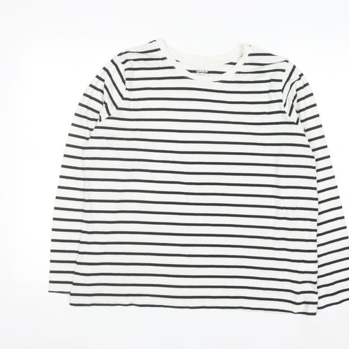 Lands' End Women's White Striped Long Sleeve Cotton T-Shirt Size L