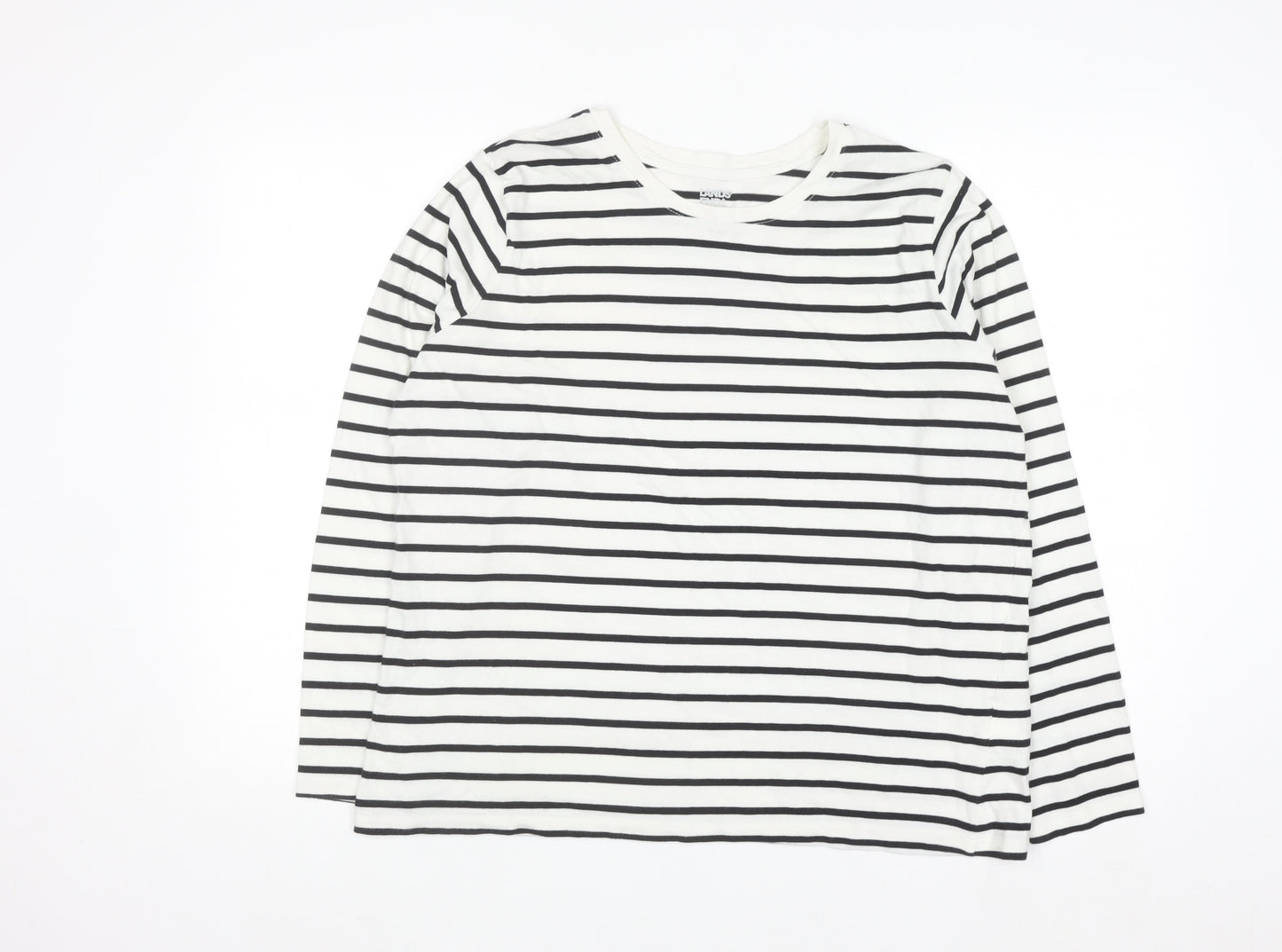 Lands' End Women's White Striped Long Sleeve Cotton T-Shirt Size L