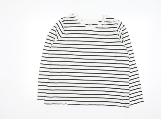 Lands' End Women's White Striped Long Sleeve Cotton T-Shirt Size L