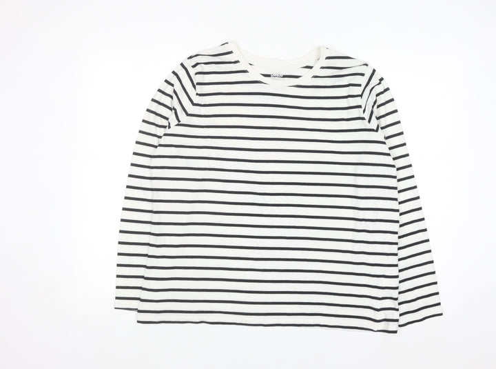 Lands' End Women's White Striped Long Sleeve Cotton T-Shirt Size L