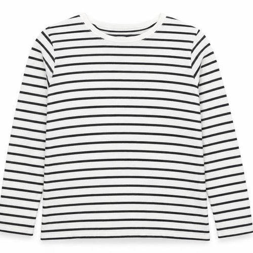 Lands' End Women's White Striped Long Sleeve Cotton T-Shirt Size L
