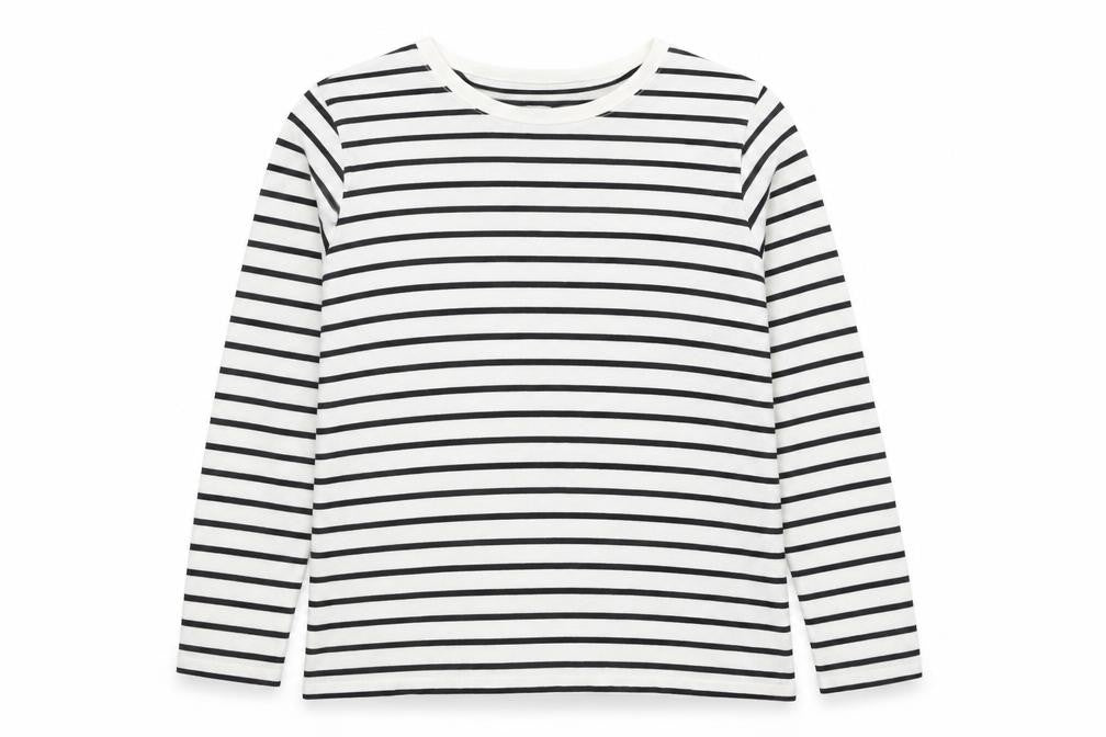 Lands' End Women's White Striped Long Sleeve Cotton T-Shirt Size L