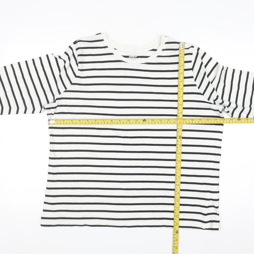 Lands' End Women's White Striped Long Sleeve Cotton T-Shirt Size L