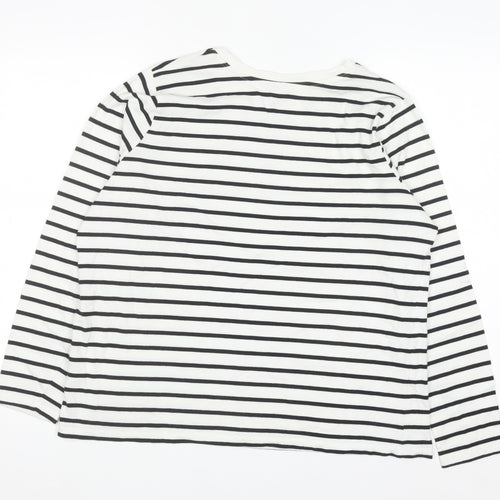 Lands' End Women's White Striped Long Sleeve Cotton T-Shirt Size L
