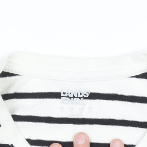 Lands' End Women's White Striped Long Sleeve Cotton T-Shirt Size L