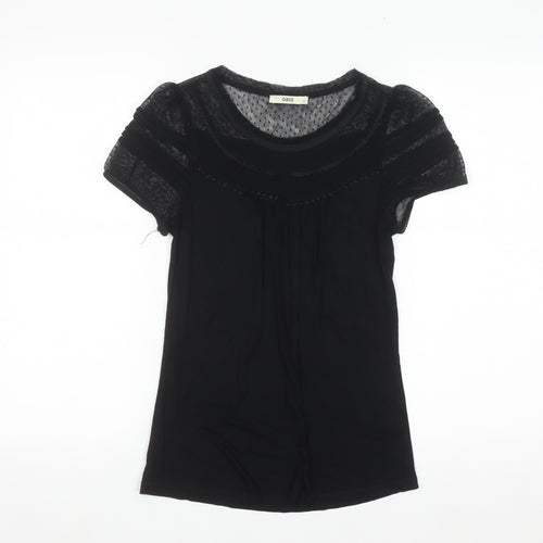 Oasis Women’s Black Mesh Lace Short Sleeve Tunic Blouse Size S