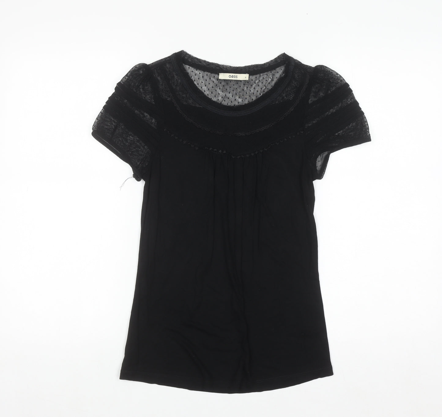 Oasis Women’s Black Mesh Lace Short Sleeve Tunic Blouse Size S