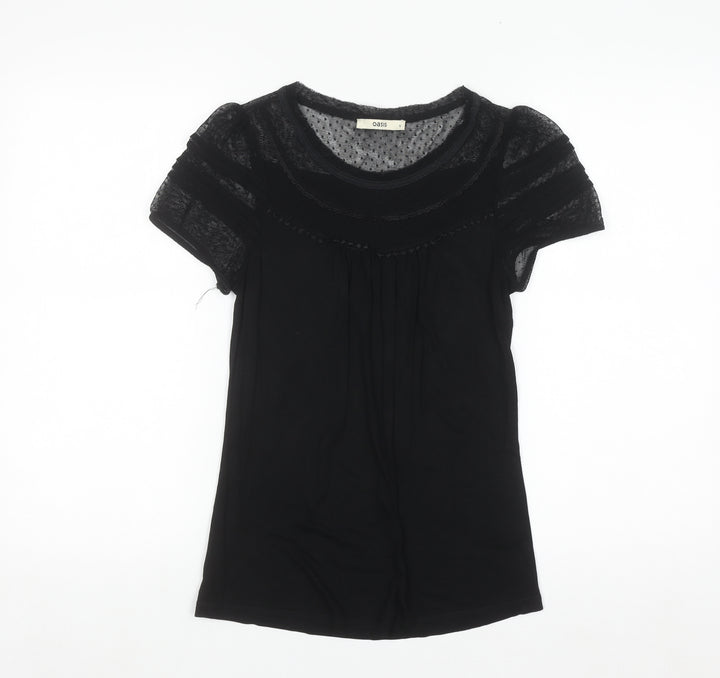 Oasis Women’s Black Mesh Lace Short Sleeve Tunic Blouse Size S