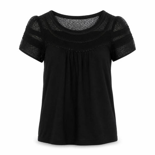 Oasis Women’s Black Mesh Lace Short Sleeve Tunic Blouse Size S