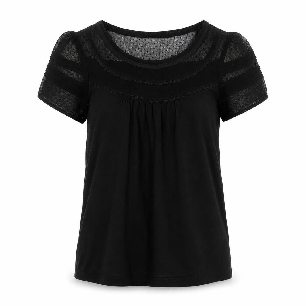 Oasis Women’s Black Mesh Lace Short Sleeve Tunic Blouse Size S