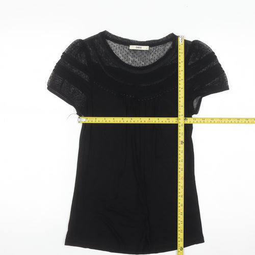 Oasis Women’s Black Mesh Lace Short Sleeve Tunic Blouse Size S