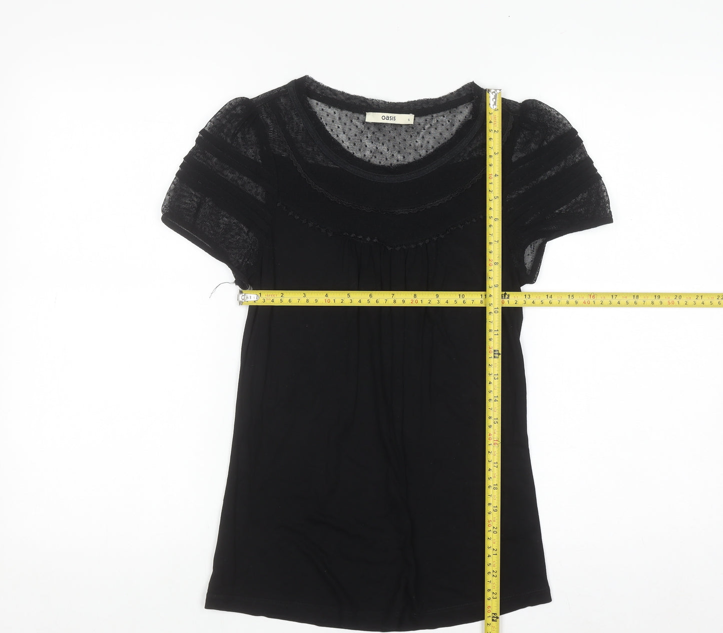 Oasis Women’s Black Mesh Lace Short Sleeve Tunic Blouse Size S