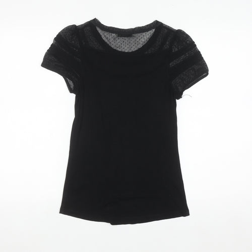 Oasis Women’s Black Mesh Lace Short Sleeve Tunic Blouse Size S
