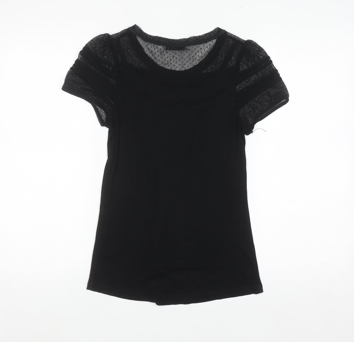 Oasis Women’s Black Mesh Lace Short Sleeve Tunic Blouse Size S